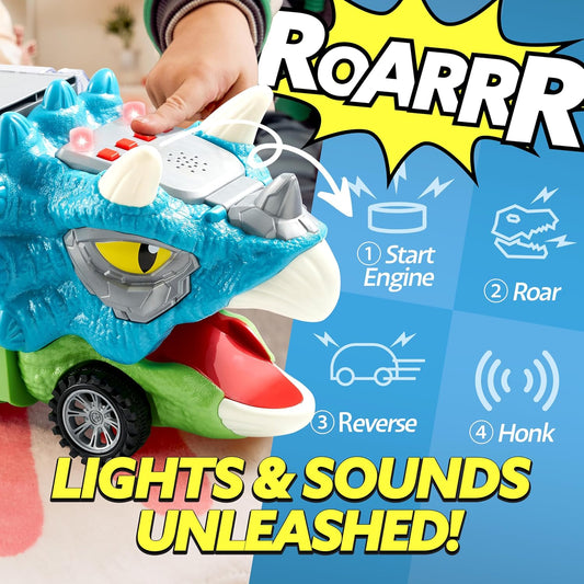 ⏰ LAST DAY 60% OFF 💥 13 in 1 Dinosaur Toys for Kids 3-5, Dinosaur Truck with 12 Pull Back Cars, Birthday Gifts Toys for 3 4 5+ Year Old Boy, Transport Carrier Truck for Toddlers, Christmas Great Gifts for Grandkids