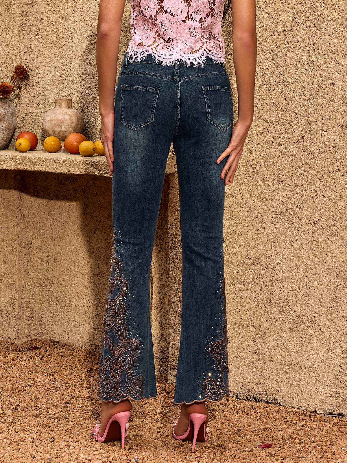 Cherris Cutout Rhinestone Flare Jeans