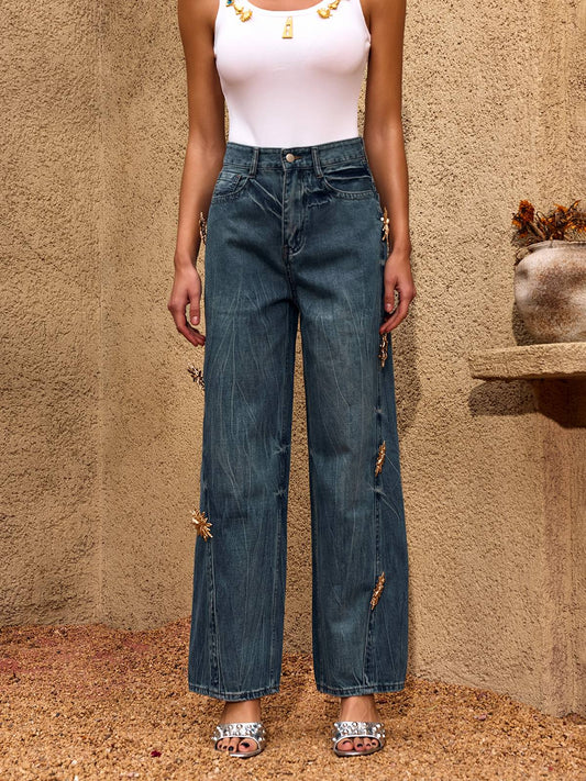 Chesna Metal Buckle Straight Jeans