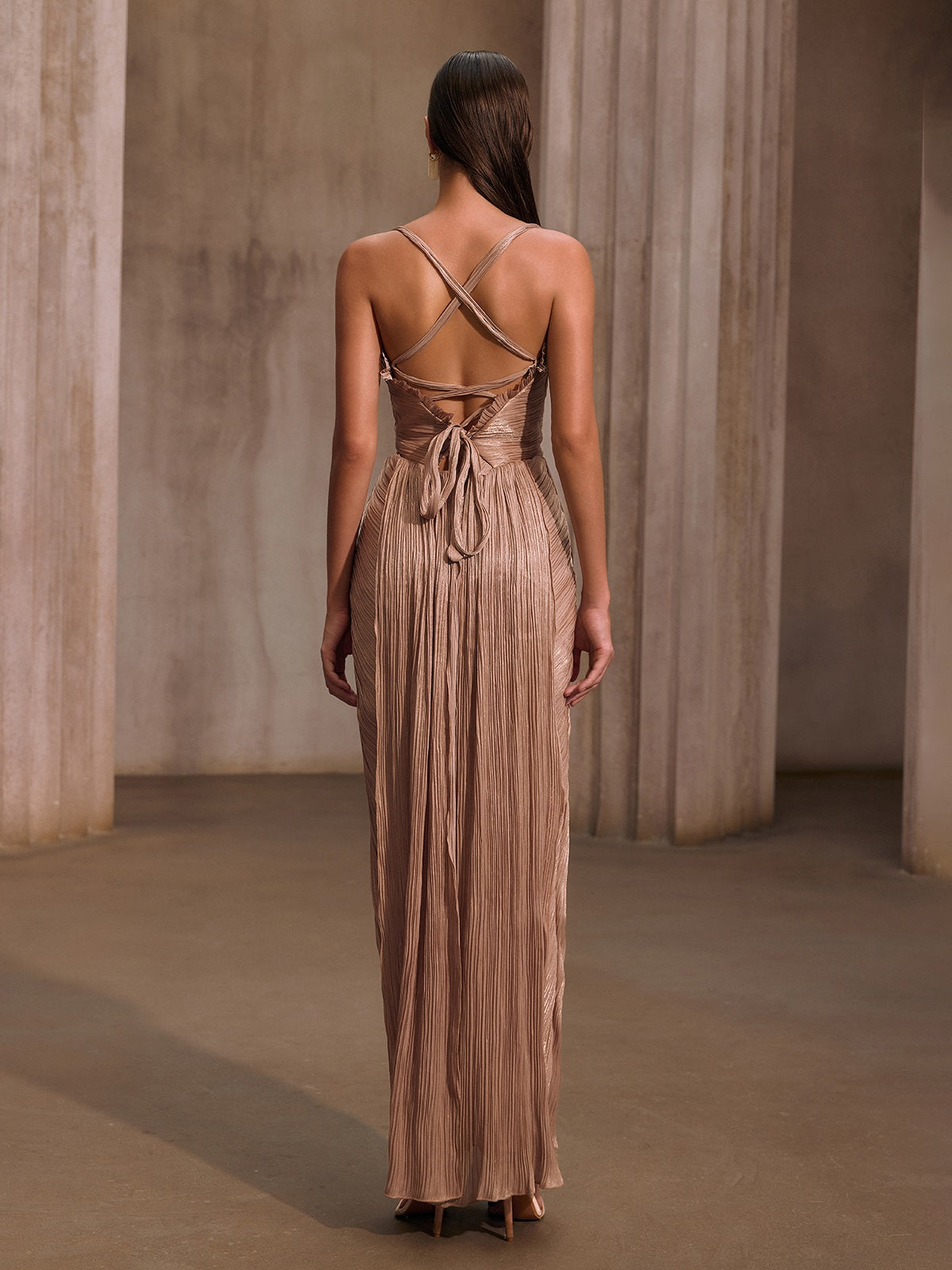 Heliox Metallic Corset Maxi Dress