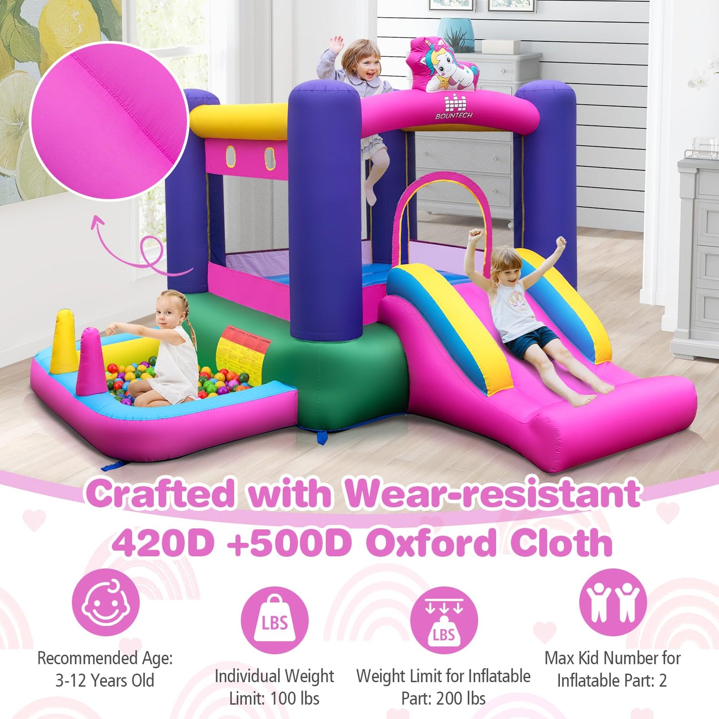 Inflatable Bounce House | Kids Garden Castle with Slide & Ball Pit 🏰