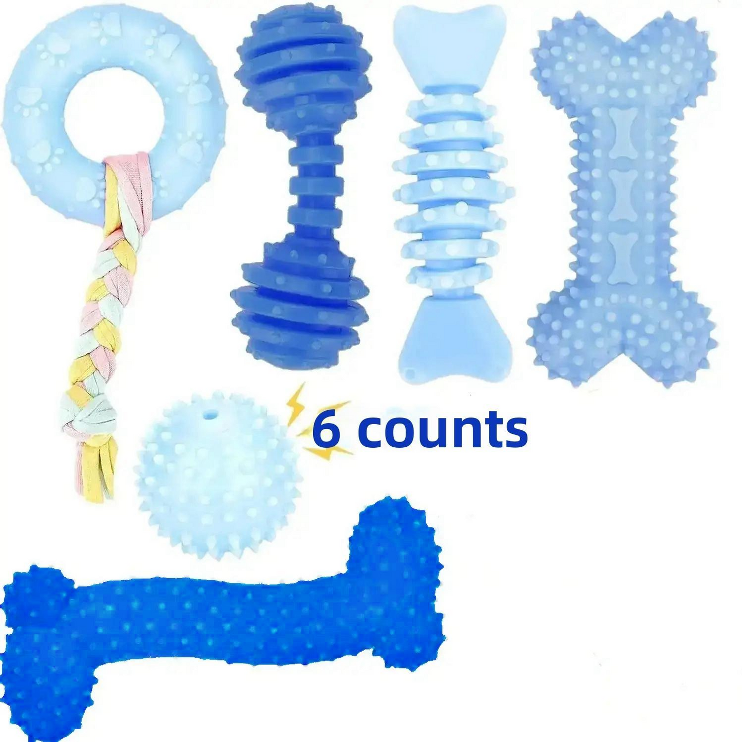 6 Counts Mixed Style Dog Teeth Cleaning Toy Set