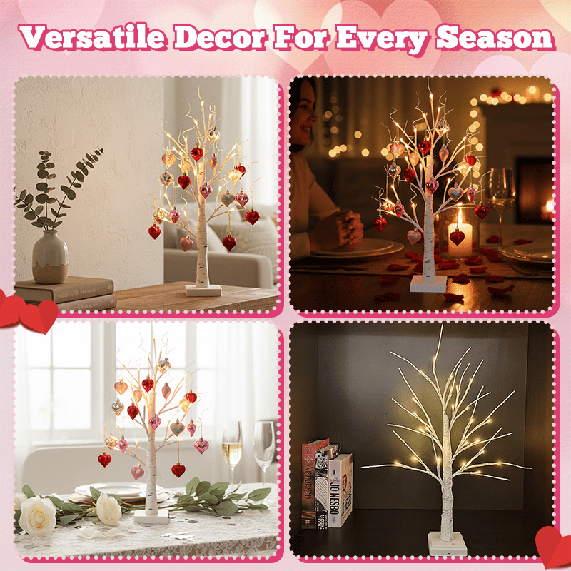 Romantic Heart-Shaped Birch Tree Lamp