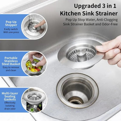 🔥Hot Selling! 49% OFF! - Upgraded 3 in 1 Kitchen Sink Drain Strainer