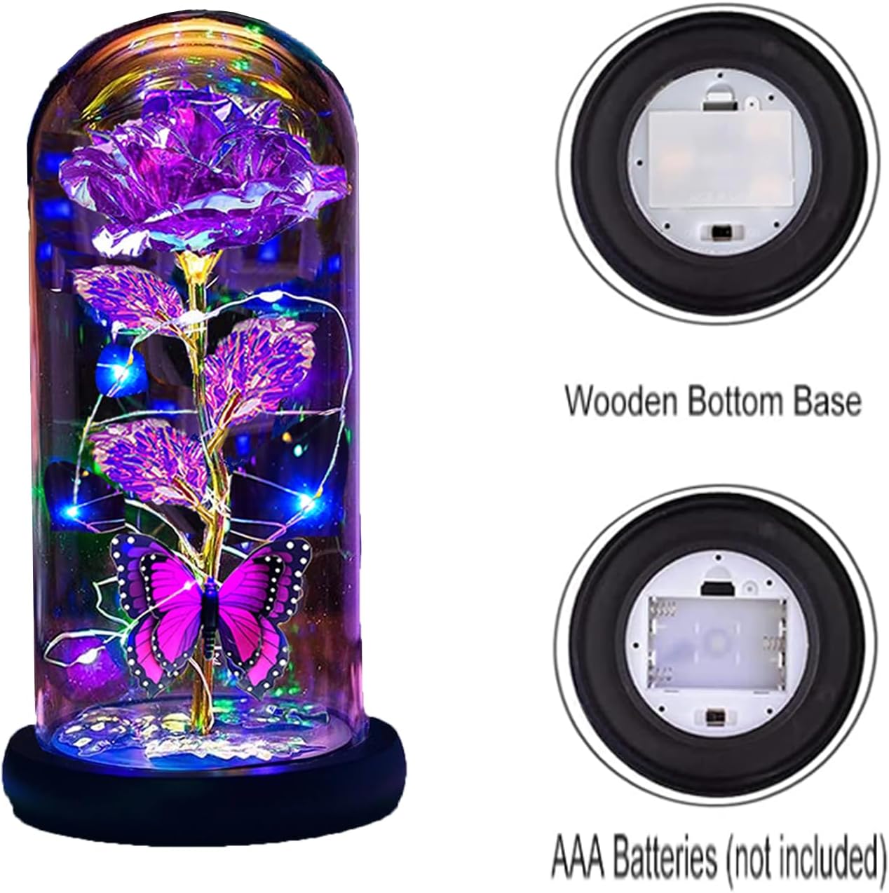 🔥Hot Sale 49%OFF - Eternal Butterfly Rose Glass Dome Display with LED Light Creative Gift