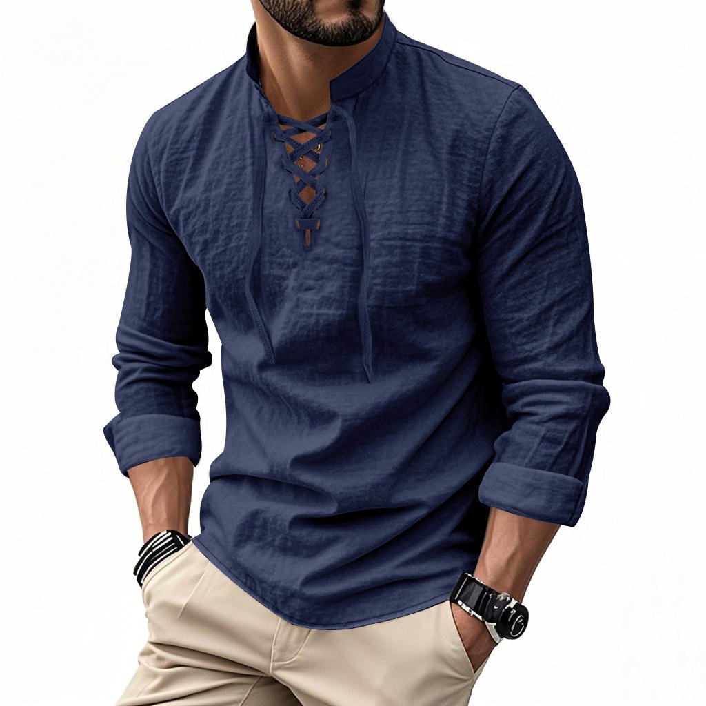 🔥Men's Vintage V-neck T-shirt Linen Pirate Medieval Viking Gothic Tops Shirts Long Sleeved