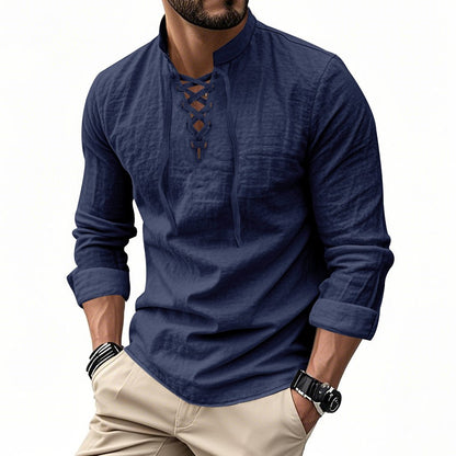 🔥Men's Vintage V-neck T-shirt Linen Pirate Medieval Viking Gothic Tops Shirts Long Sleeved