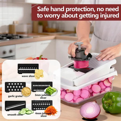 🥕15-in-1 Multifunctional Vegetable Chopper | Durable ABS & Stainless Steel | Includes Peeler, Julienne Slicers, Egg Separator & Cleaning Tools