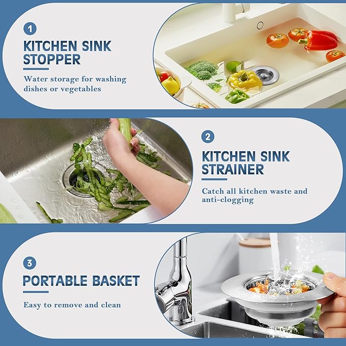 🔥Hot Selling! 49% OFF! - Upgraded 3 in 1 Kitchen Sink Drain Strainer