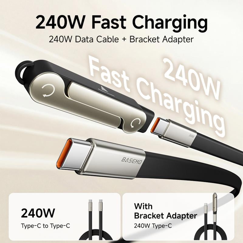 🔥240W Super Fast Charging 360° Rotating Invisible Stand Detachable Two-in-One Charging Cable