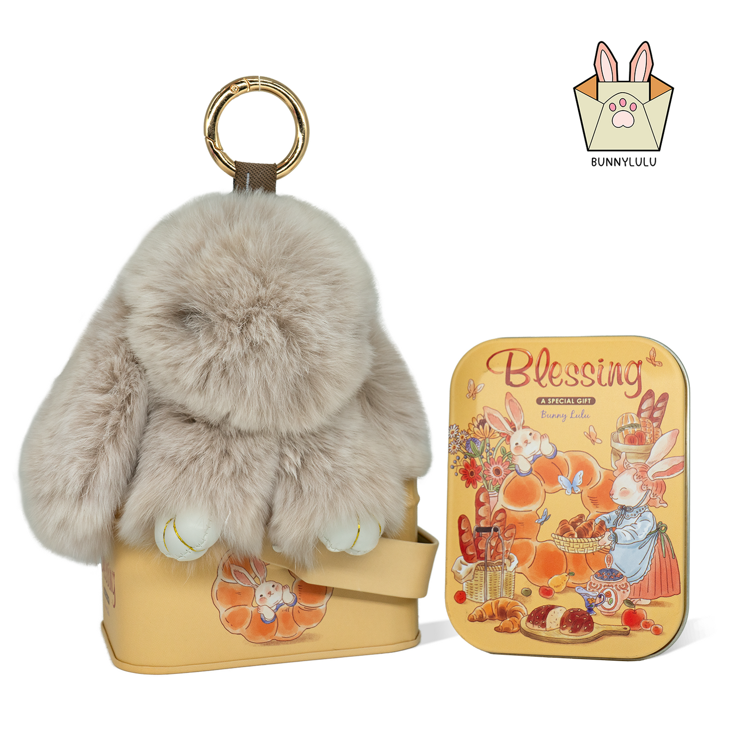 Handmade Plush Bunny Keychain with Metal Tin Box, Gift Options for Birthday Easter