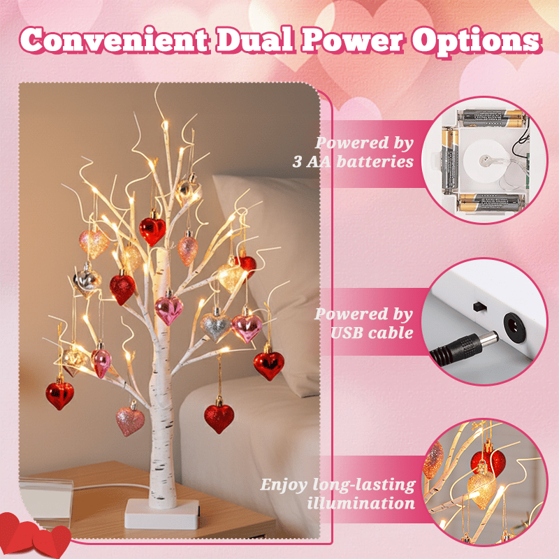 Romantic Heart-Shaped Birch Tree Lamp