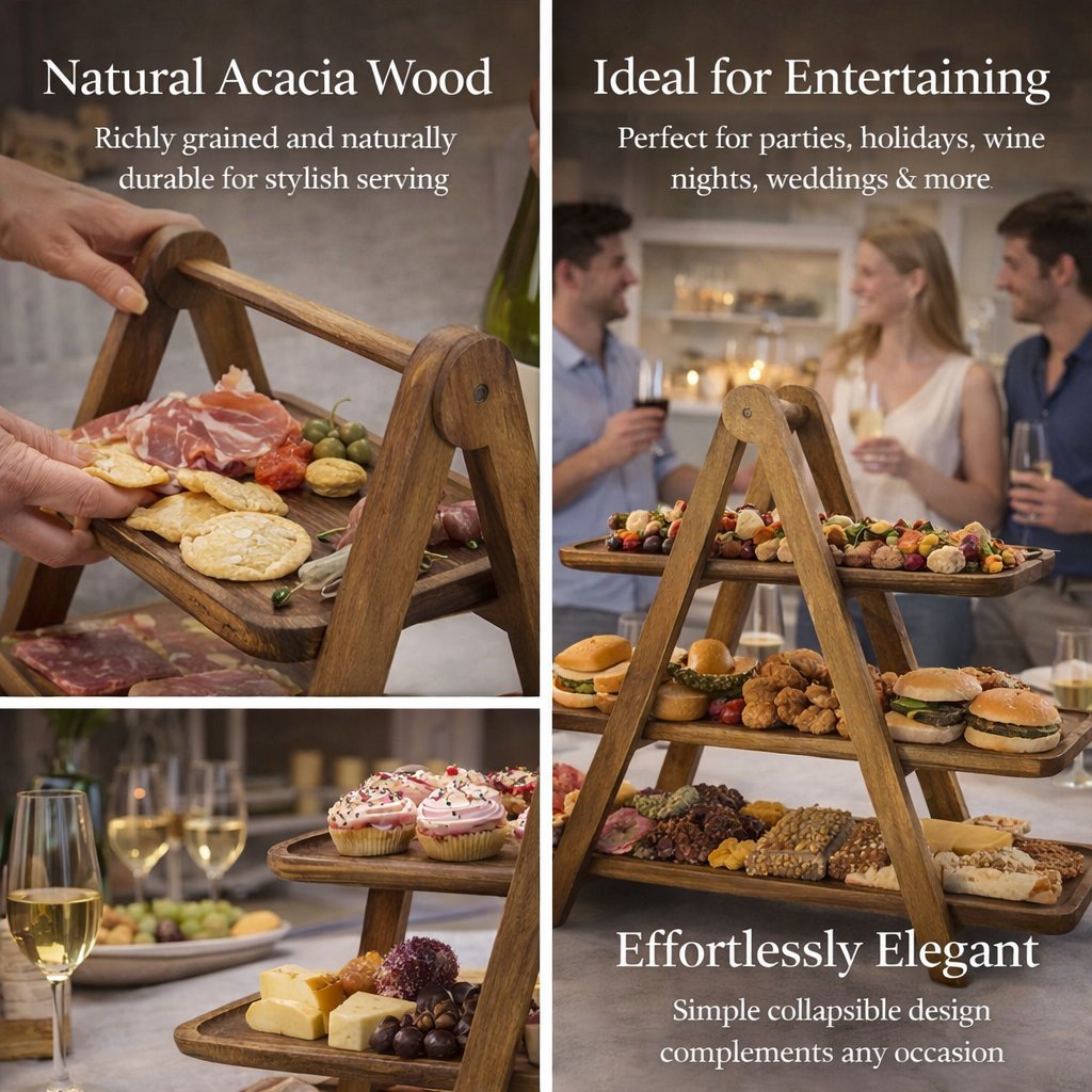 ✨ 3-Tier Wooden Serving Tray Stand