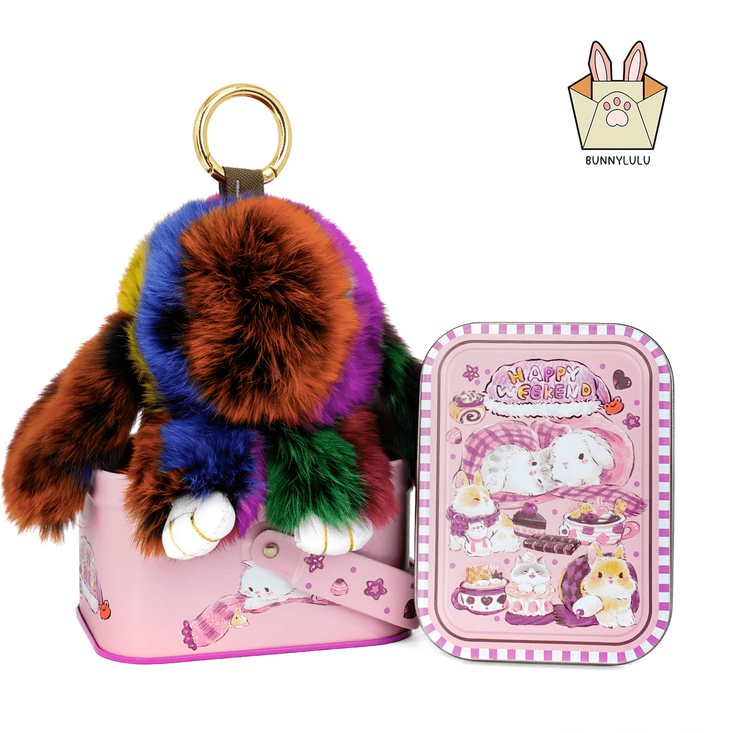 Handmade Plush Bunny Keychain with Metal Tin Box, Gift Options for Birthday Easter