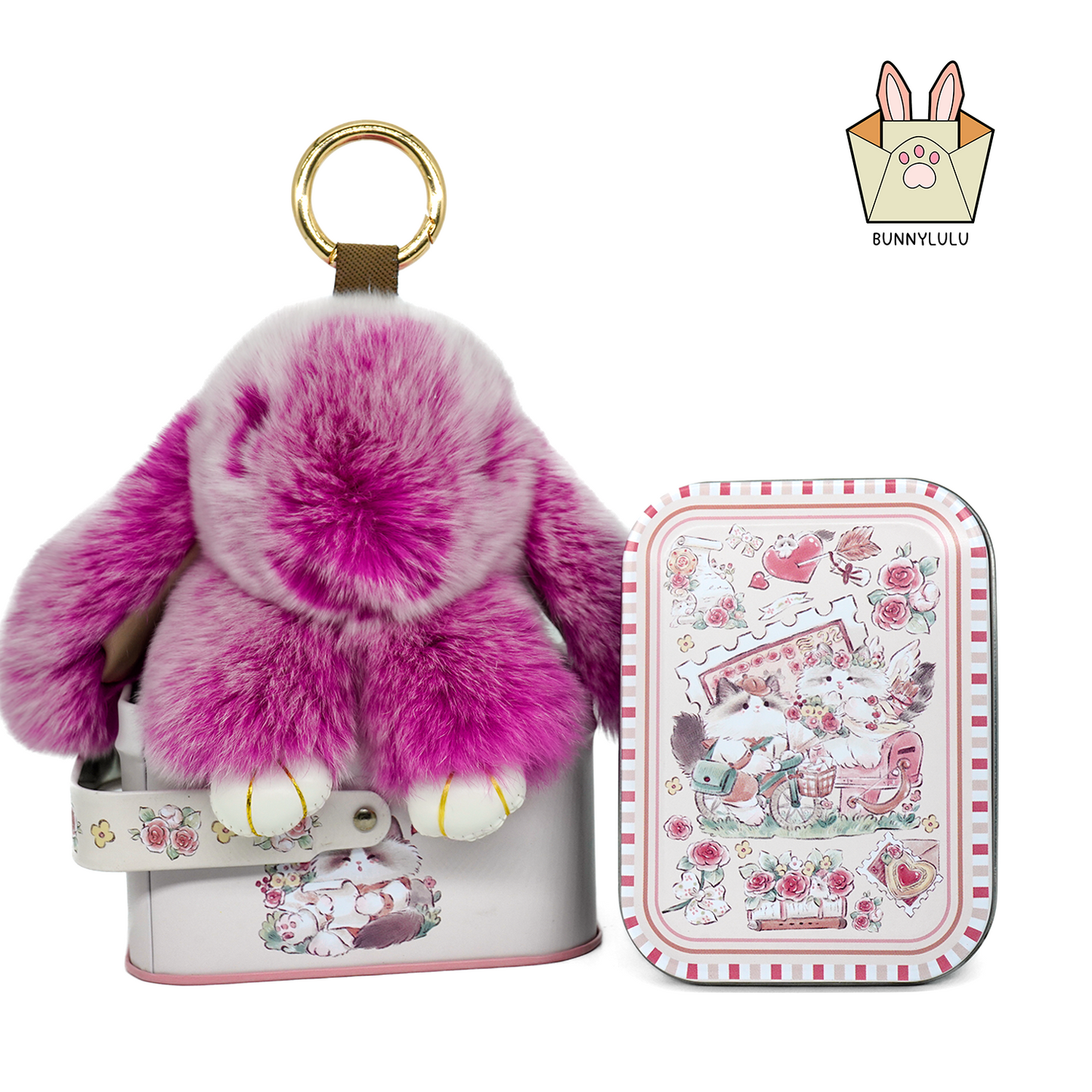 Handmade Plush Bunny Keychain with Metal Tin Box, Gift Options for Birthday Easter