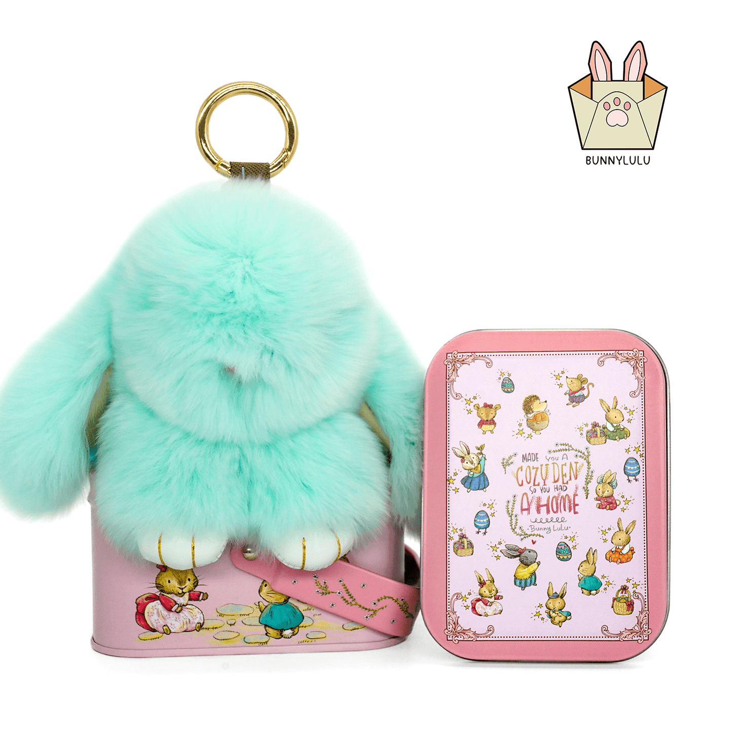 Handmade Plush Bunny Keychain with Metal Tin Box, Gift Options for Birthday Easter
