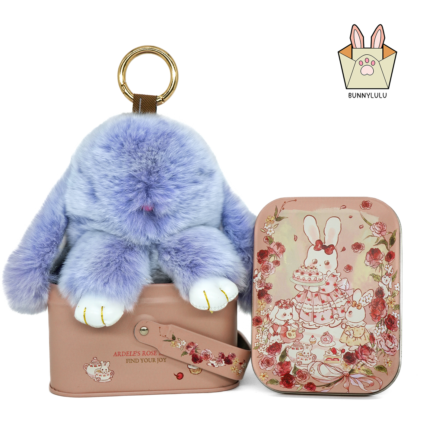 Handmade Plush Bunny Keychain with Metal Tin Box, Gift Options for Birthday Easter