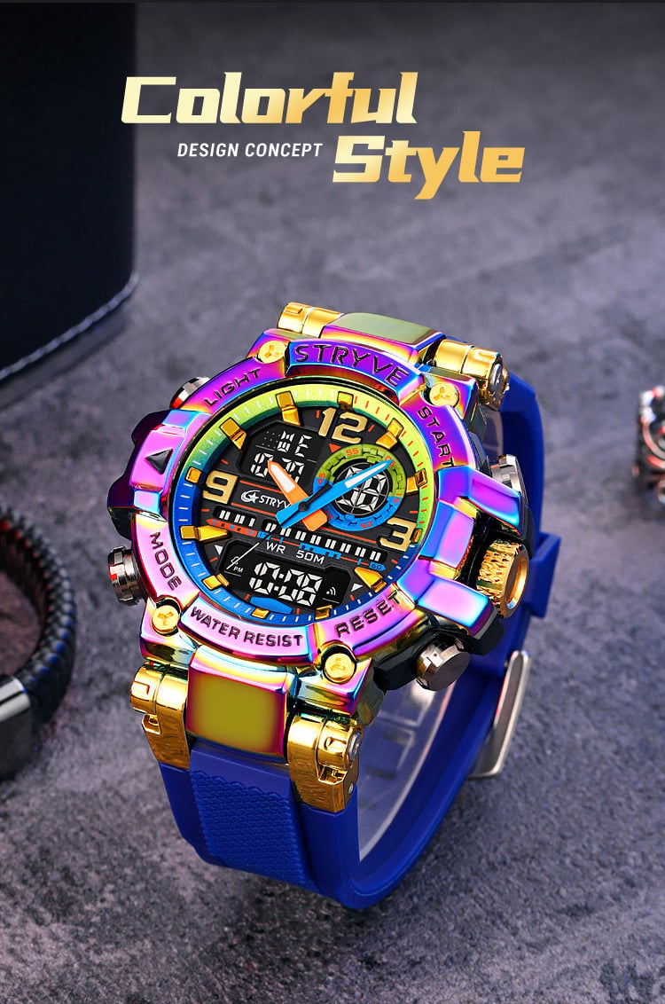 🔥Colourful Men's Digital Sports Waterproof Dual-Screen Electronic Watch