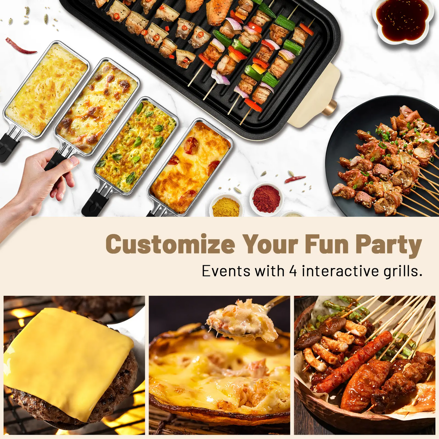 Kitchen-Specific 2-in-1 Electric Grill Equipped with a Grill Rack and a Detachable Non-Stick Griddle.
