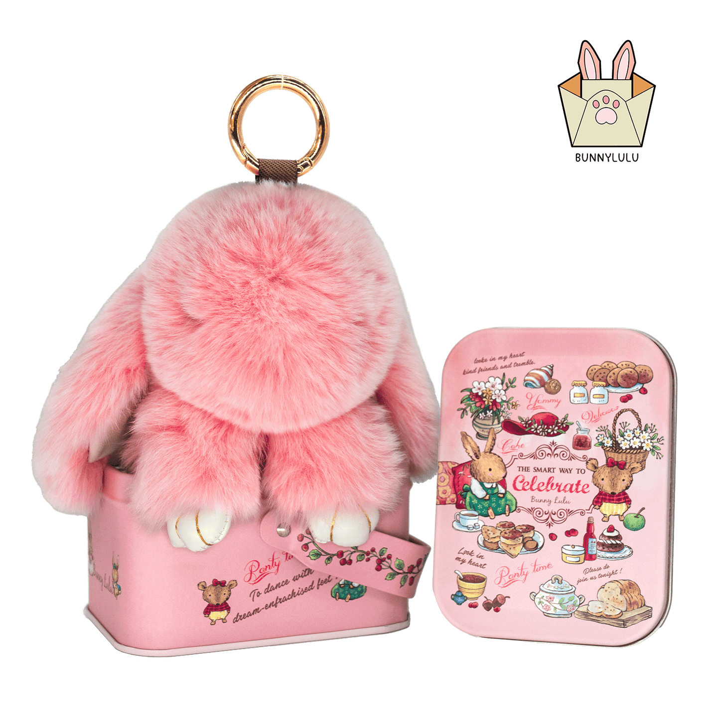 Handmade Plush Bunny Keychain with Metal Tin Box, Gift Options for Birthday Easter