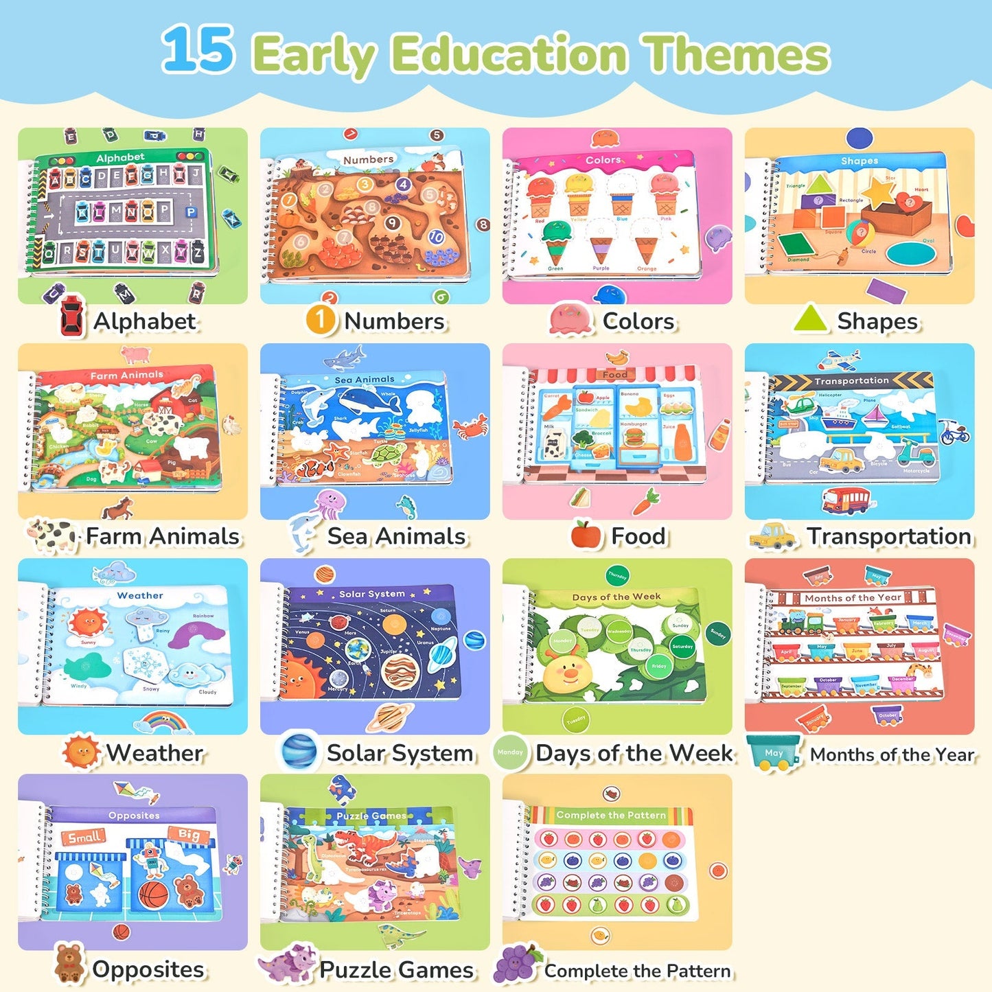 📖 Montessori Preschool Busy Book (15 Themes)
