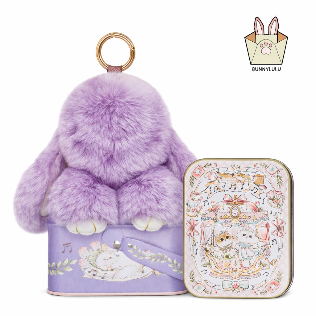 Handmade Plush Bunny Keychain with Metal Tin Box, Gift Options for Birthday Easter