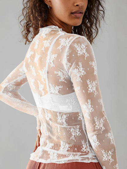 🔥LAST 4 HOURS 57% OFF -💥Women's Floral Lace Thumb Hole Sheer Tee