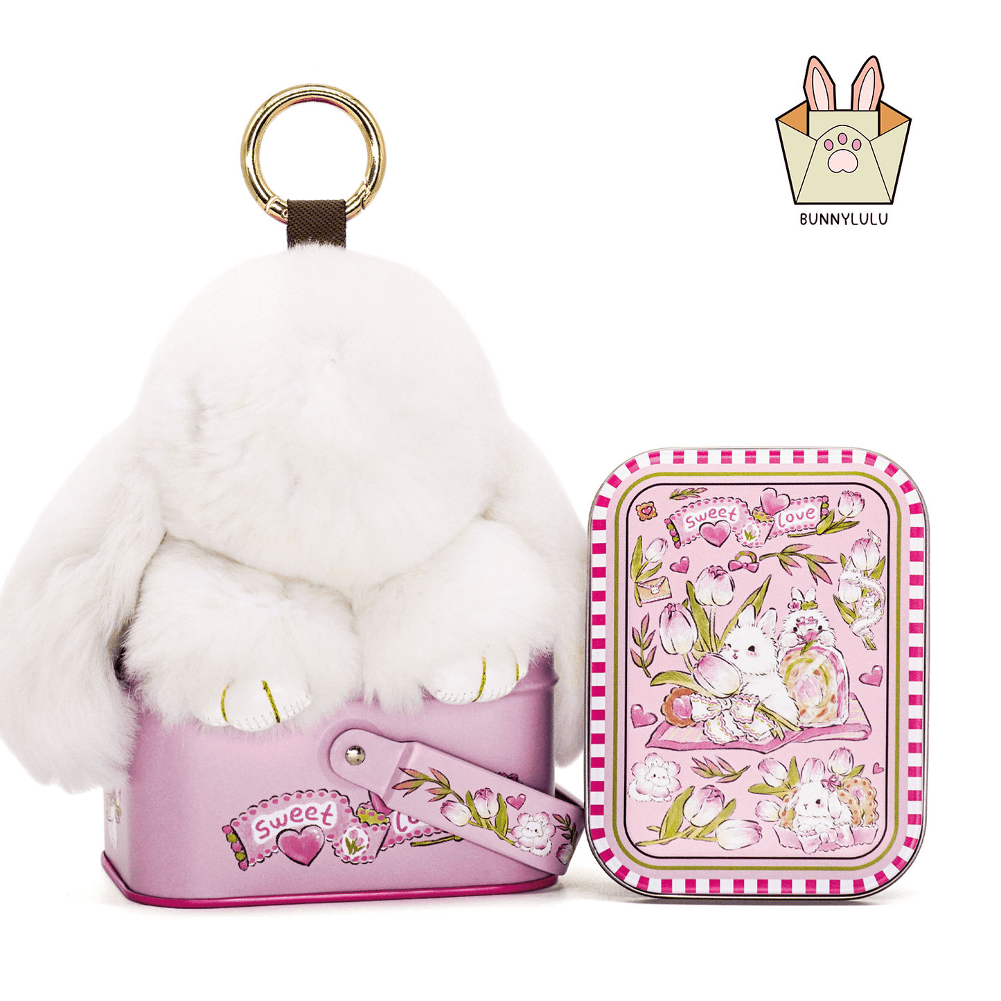 Handmade Plush Bunny Keychain with Metal Tin Box, Gift Options for Birthday Easter