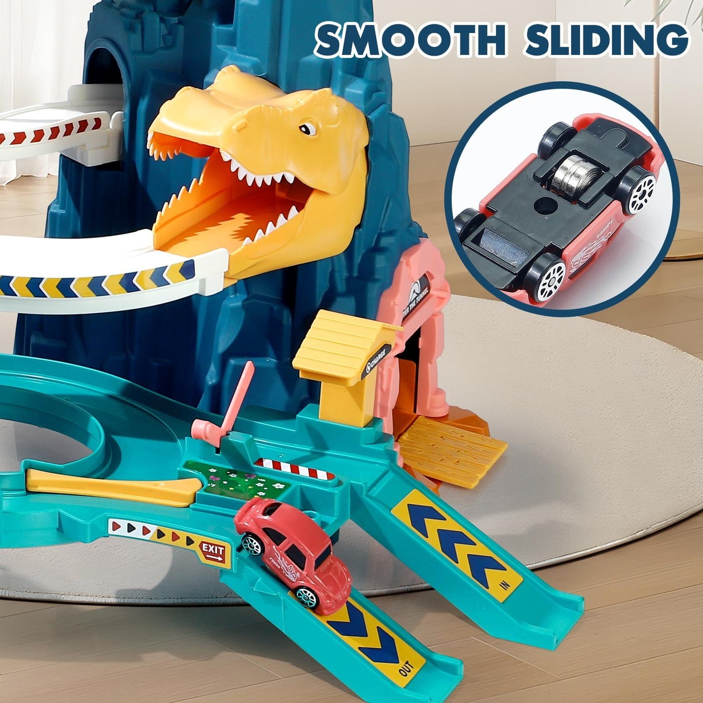 Dinosaur Race Track Playset Toys for Kids Car Ramp Track Set Toys Adventure Car Garage Parking Toy
