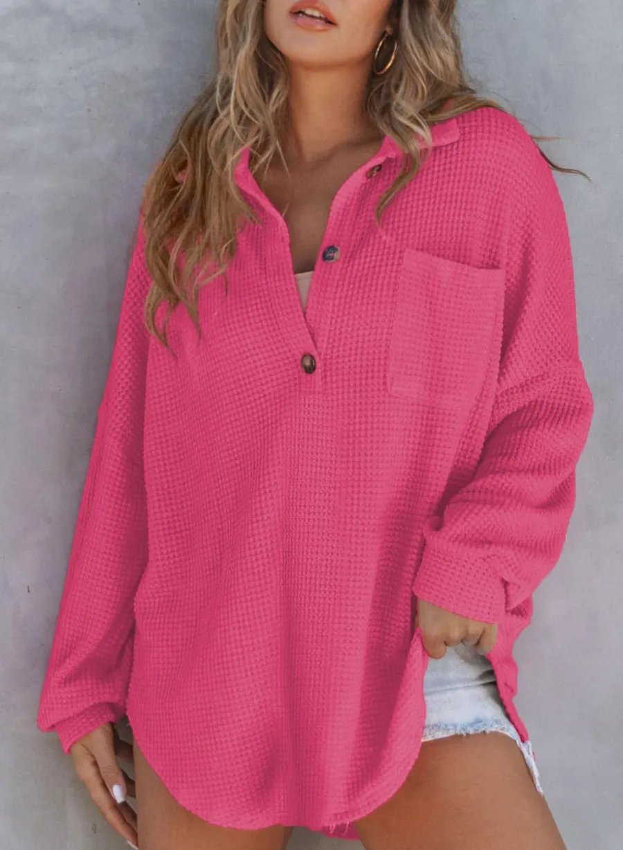 🔥LAST 4 HOURS 57% OFF -🔥Women's Waffle Knit Henley Button Shirt Jacket(BUY 2 FREE SHIPPING)