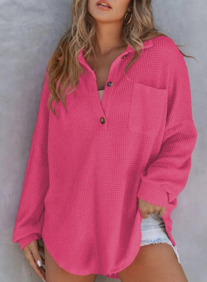 🔥LAST 4 HOURS 57% OFF -🔥Women's Waffle Knit Henley Button Shirt Jacket(BUY 2 FREE SHIPPING)