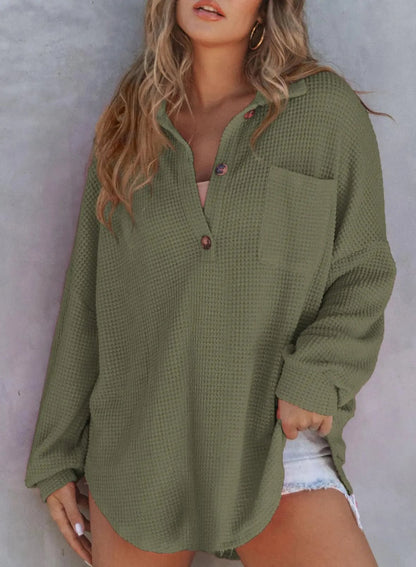 🔥LAST 4 HOURS 57% OFF -🔥Women's Waffle Knit Henley Button Shirt Jacket(BUY 2 FREE SHIPPING)