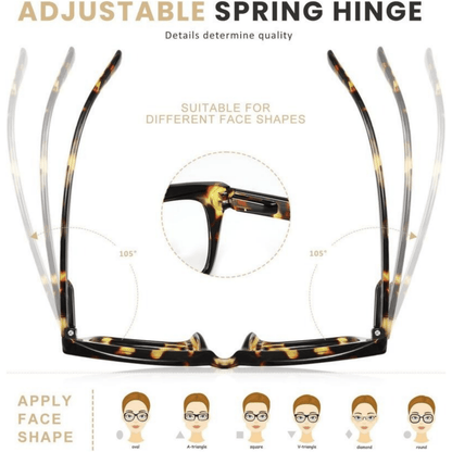 🎁Buy 1 Get 3 Packs✨👓Tortoiseshell Reading Glasses – Blue Light Blocking Oversized Square Readers