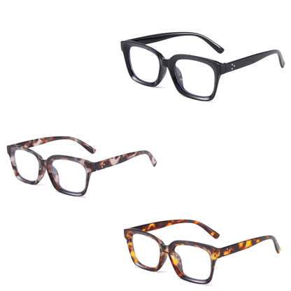 🎁Buy 1 Get 3 Packs✨👓Tortoiseshell Reading Glasses – Blue Light Blocking Oversized Square Readers