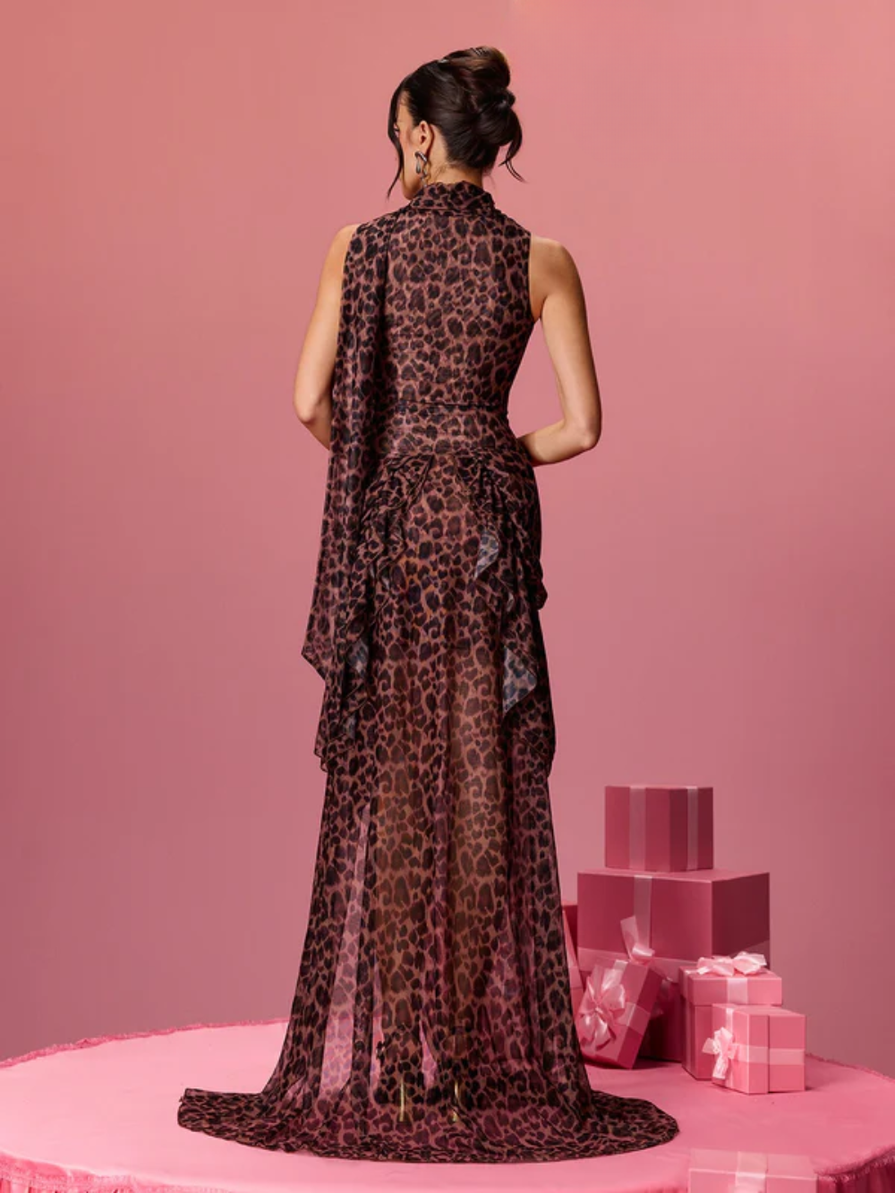 Borghild Leopard Scarf Maxi Dress