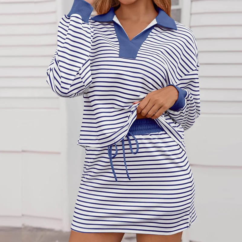 2026 HOT SALE ⚡20K+ SOLD!⚡Women's Striped Two-Piece Mini Skirt Set