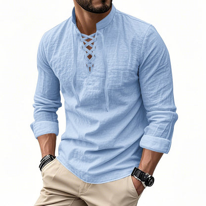 🔥Men's Vintage V-neck T-shirt Linen Pirate Medieval Viking Gothic Tops Shirts Long Sleeved