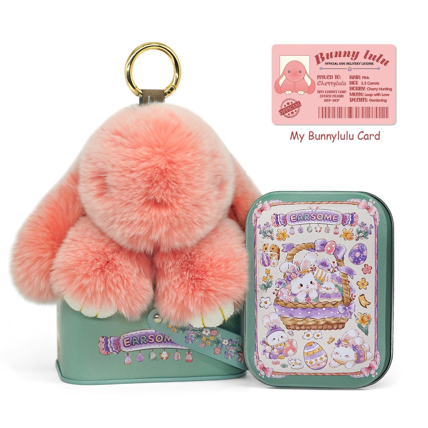 Handmade Plush Bunny Keychain with Metal Tin Box, Gift Options for Birthday Easter