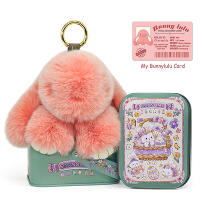 Handmade Plush Bunny Keychain with Metal Tin Box, Gift Options for Birthday Easter