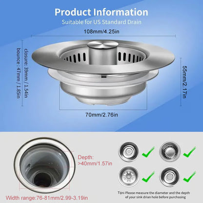 🔥Hot Selling! 49% OFF! - Upgraded 3 in 1 Kitchen Sink Drain Strainer