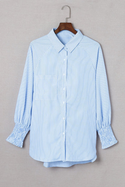 🔥LAST DAY 57% OFF - 🏆️Mid-length smocked shirt with striped lapel and oversized drawdown sleeves