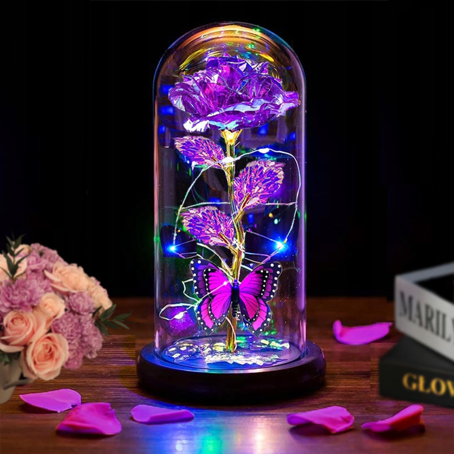 🔥Hot Sale 49%OFF - Eternal Butterfly Rose Glass Dome Display with LED Light Creative Gift