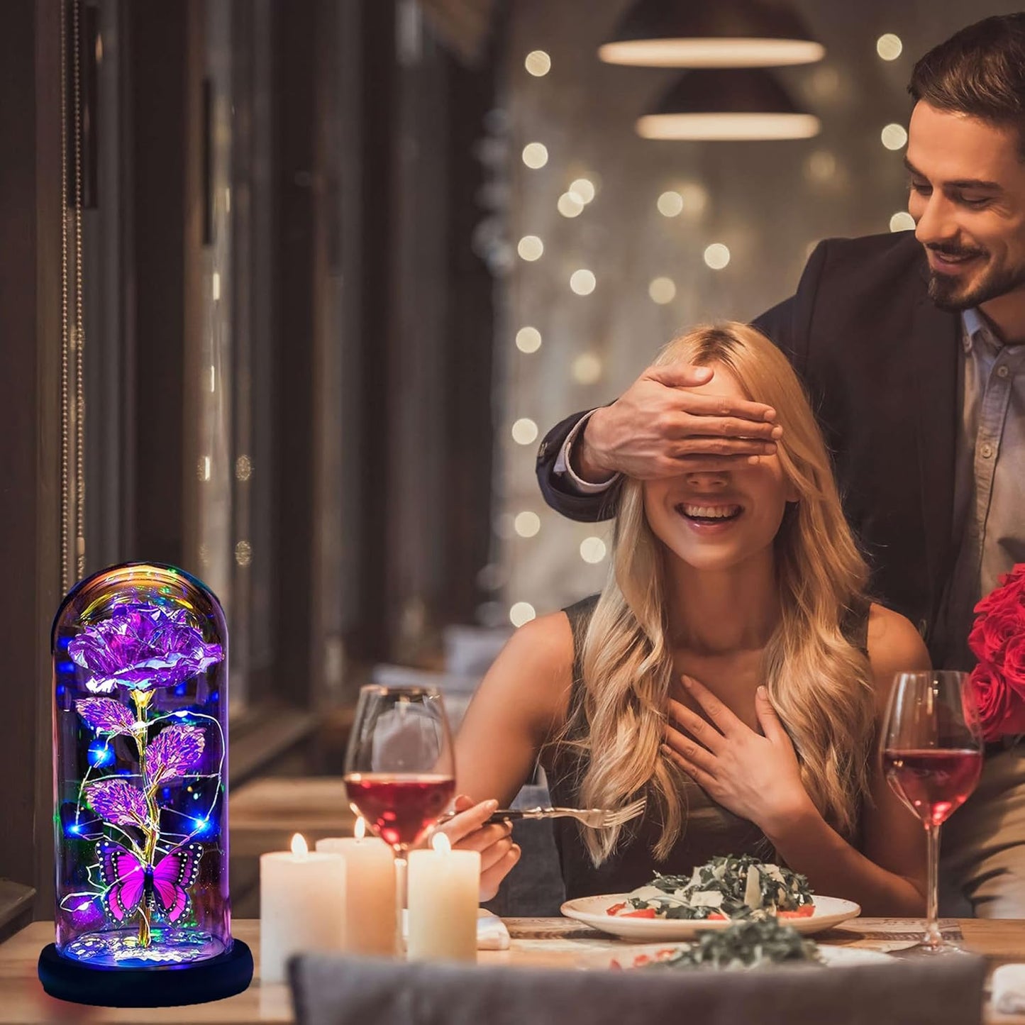 🔥Hot Sale 49%OFF - Eternal Butterfly Rose Glass Dome Display with LED Light Creative Gift