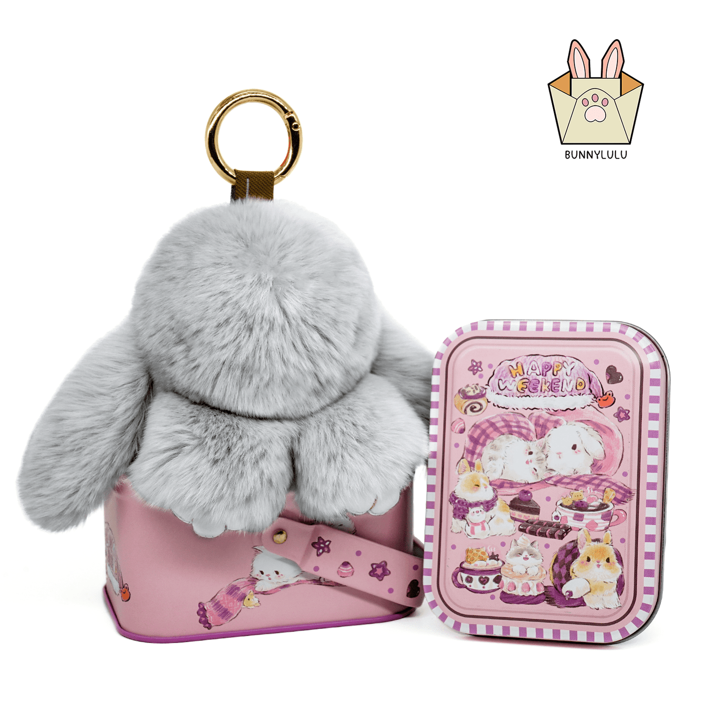 Handmade Plush Bunny Keychain with Metal Tin Box, Gift Options for Birthday Easter