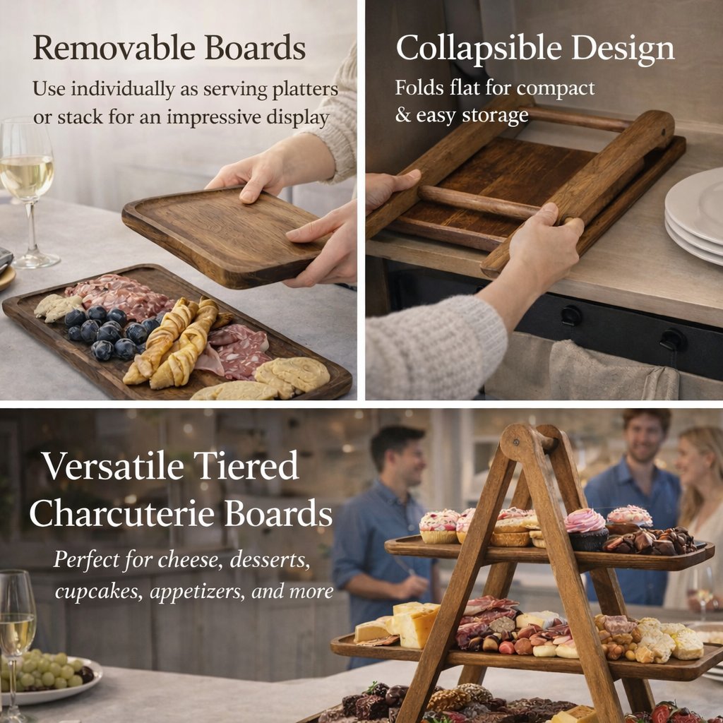 ✨ 3-Tier Wooden Serving Tray Stand