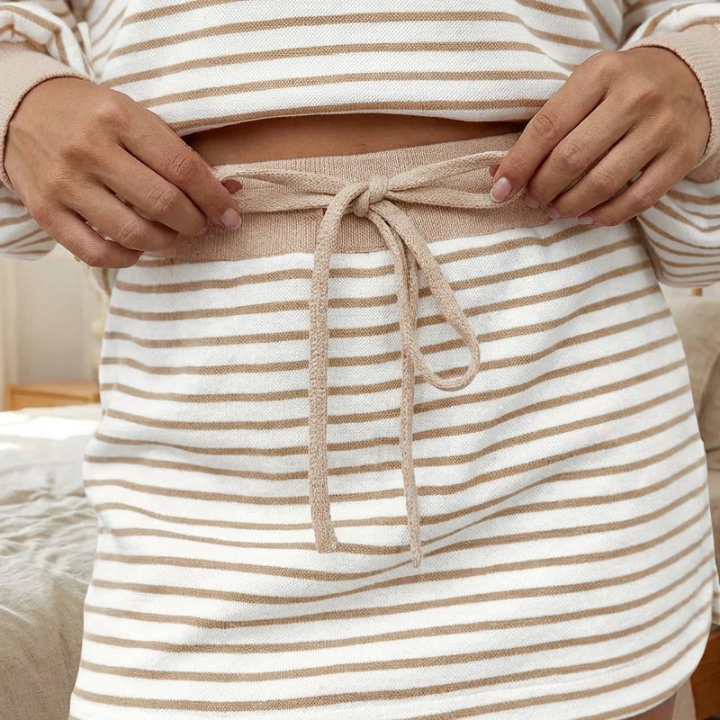 2026 HOT SALE ⚡20K+ SOLD!⚡Women's Striped Two-Piece Mini Skirt Set