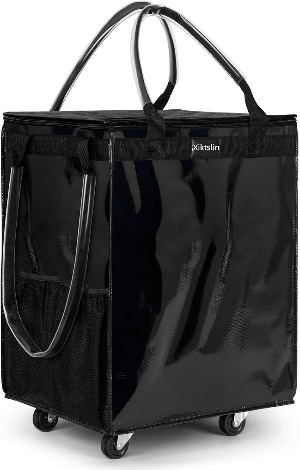 72L Foldable Grocery Bag on 4 Wheels – Heavy Duty 76lbs Capacity Rolling Tote with 360° Swivel Wheels & Water-Resistant Top