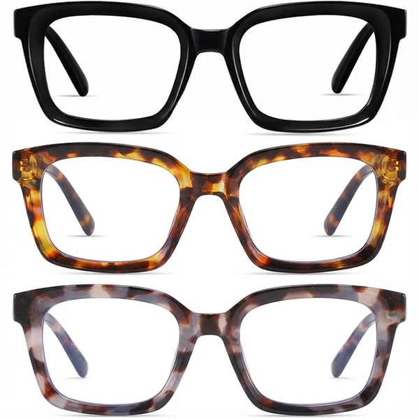 🎁Buy 1 Get 3 Packs✨👓Tortoiseshell Reading Glasses – Blue Light Blocking Oversized Square Readers