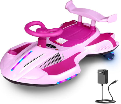 12V Electric Swing Car | Drift Kart with Bluetooth & LED Wheels 🏎️