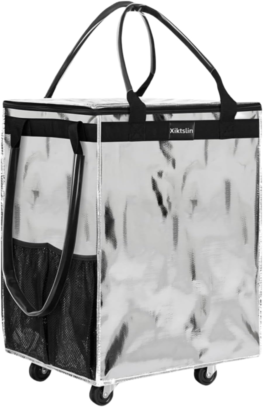 72L Foldable Grocery Bag on 4 Wheels – Heavy Duty 76lbs Capacity Rolling Tote with 360° Swivel Wheels & Water-Resistant Top